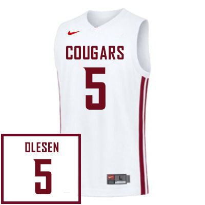 Men #5 Ben Olesen Washington State Cougars College Basketball Jerseys Stitched Sale-White